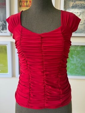 Y2K Cherry Red Ruched Sweetheart Top | Cap Sleeve | Coquette Party Going Out